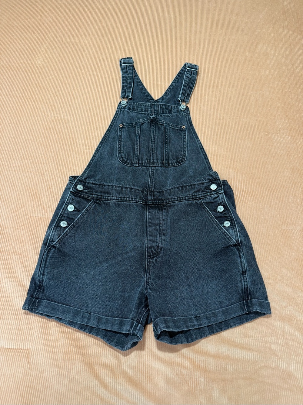 Women’s Black Denim Short Overalls